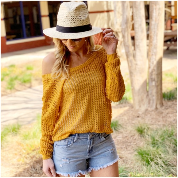 ✨LAST ONE✨Mustard Open Knit Spring Sweater - Picture 2 of 3